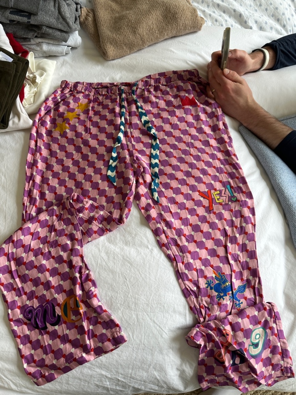 Wide Leg Lounge Pants in Pink & Purple Checkerprint